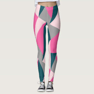 Leggings Elégant vert émeraude rose chaud pastel géométriqu
