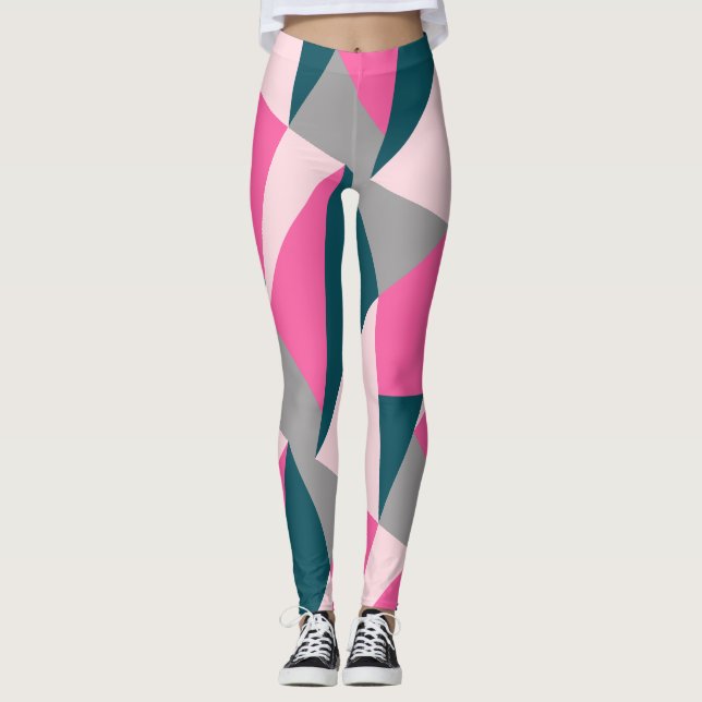 Leggings Elégant vert émeraude rose chaud pastel géométriqu (Devant)