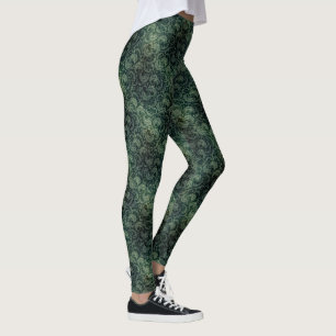 Leggings Élégant vert vintage damassé motif floral