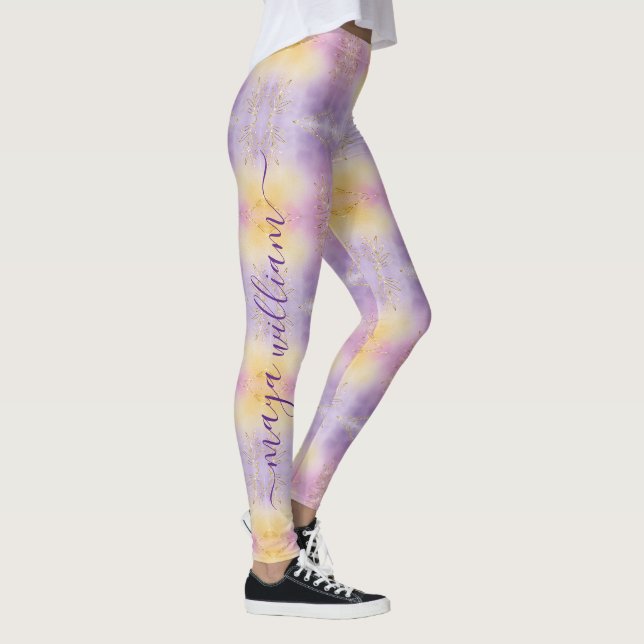 Leggings Élégant violet Noël Personnalisé Monogramme (Droite)