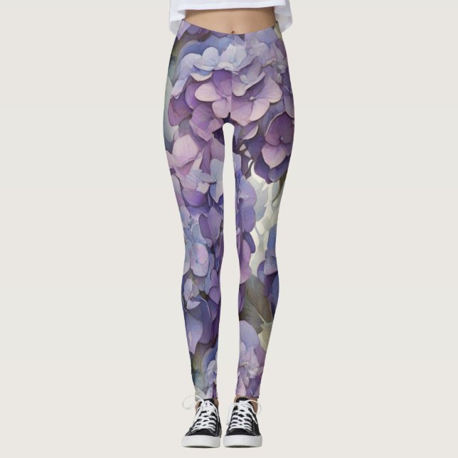 Leggings Elégante aquarelle bleu violet poussiéreuse (Devant)