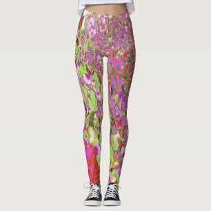 Leggings Élégante Chartreuse Vert, Rose et Bleu Hydrangée