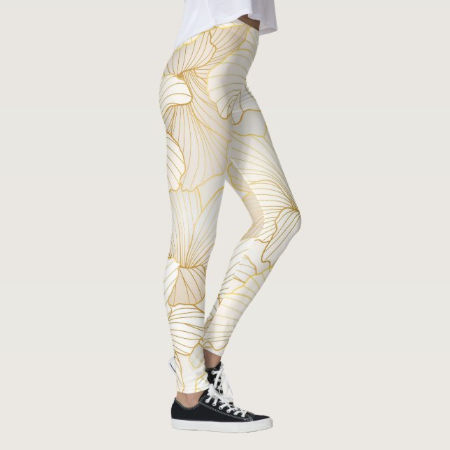 Leggings Elégante collection moderne or blanc ligne florale (Droite)