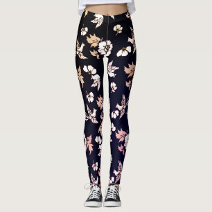 Leggings Elégante Colombe Et Fleurs En Arrière - plan Sombr