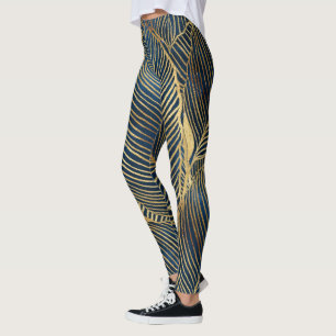 Leggings Elégante conception de feuille d'or bleu