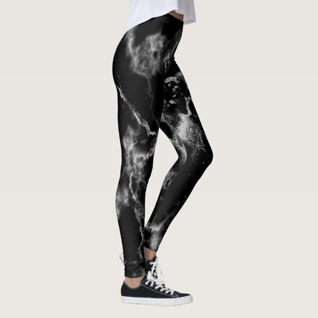 Leggings Élégante fille noire et Marbre blanc Motif (Droite)