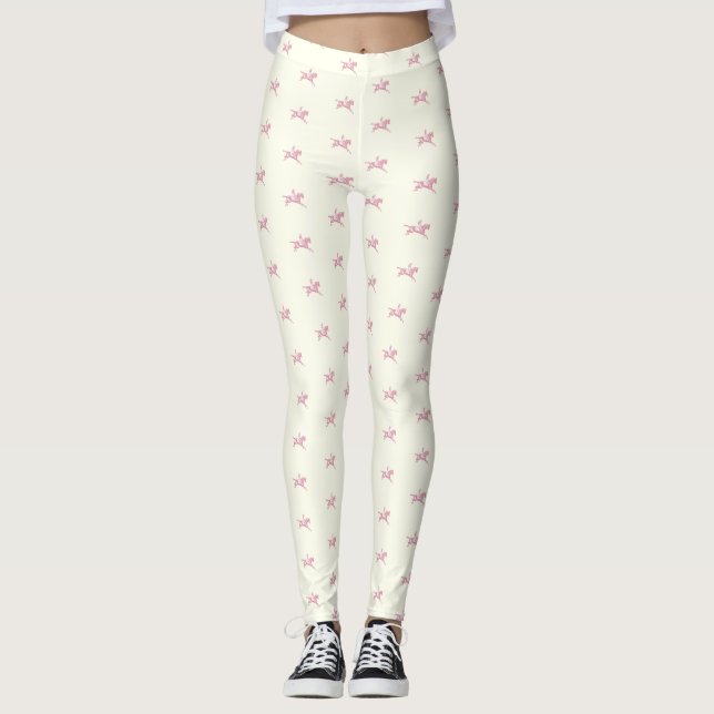 Leggings Élégante fille rose blanc cheval équitation (Devant)