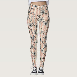 Leggings Elégante Fleur de Cerise Sakura - Rose & Blanc