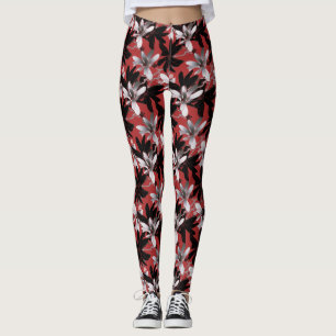 Leggings Elégante Fleurs d'Argent Noir Blanc Bourgogne