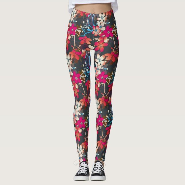 Leggings Élégante Fleurs d'Orange rose Tropical (Devant)