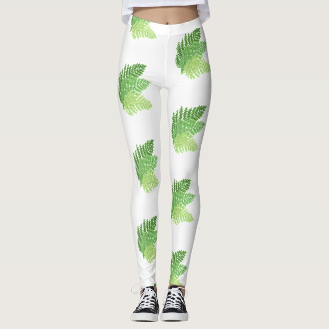 Leggings Élégante fougères vertes feuilles de bois (Devant)