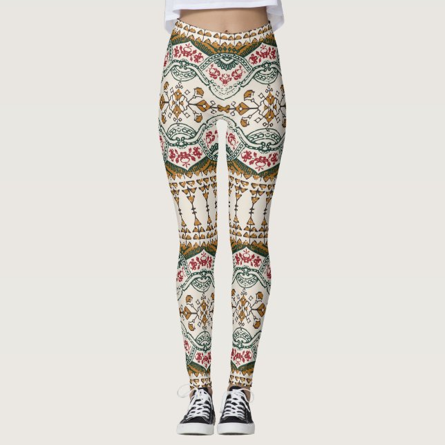 Leggings Elégante frontière florale ethnique Boho (Devant)