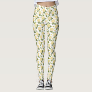 Leggings Élégante Hydragea Jaune Motif de papillons floraux