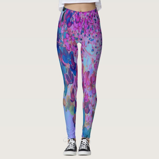Leggings Élégante Hydrangea Limelight Bleu foncé et Magenta (Devant)