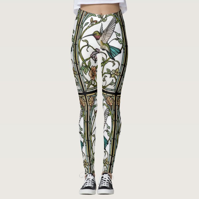 Leggings Élégante illustration de colibri botanique boho ch (Devant)