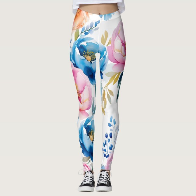 Leggings 🌸 Élégante Jambes Florales Watercolou - Chic & St (Devant)