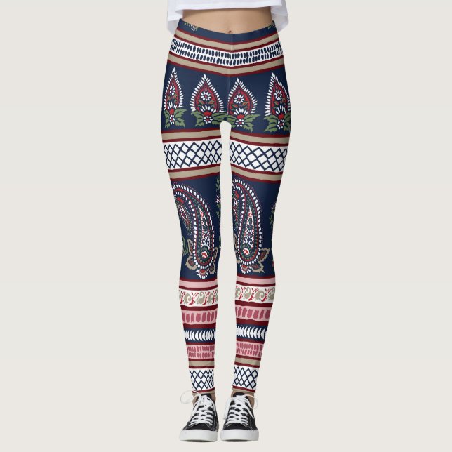 Leggings Elégante Marine Paisley : Conception des frontière (Devant)
