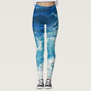 Leggings Elégante mer Waves Blue Ocean Motif