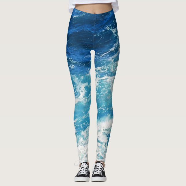 Leggings Elégante mer Waves Blue Ocean Motif (Devant)