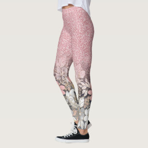Leggings Élégante Parties scintillant dorée rose floral Gra