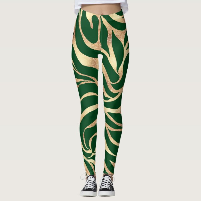 Leggings Elégante Parties scintillant or Zebra Green Poster (Devant)
