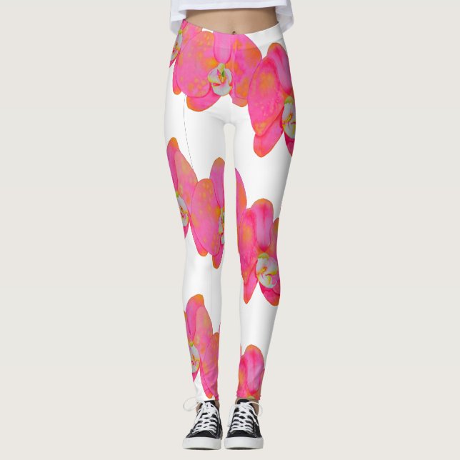 Leggings Elégante peinture d'aquarelle d'orchidée rose (Devant)