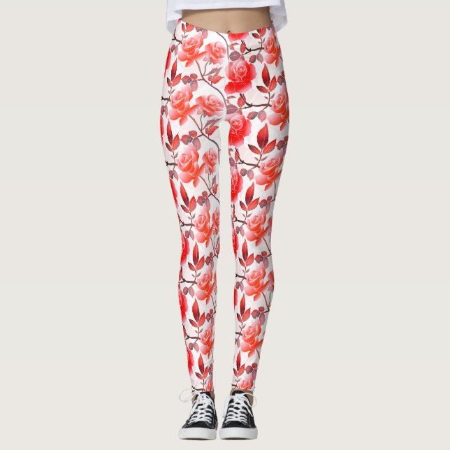 Leggings Élégante Rose de pêche rouge orange (Devant)