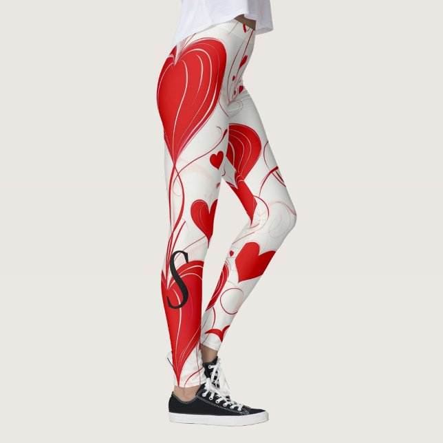 Leggings Élégante Saint-Valentin, coeur rouge, monogramme (Créateur téléchargé)