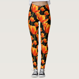 Leggings Élégante tulipe florale jaune et rouge