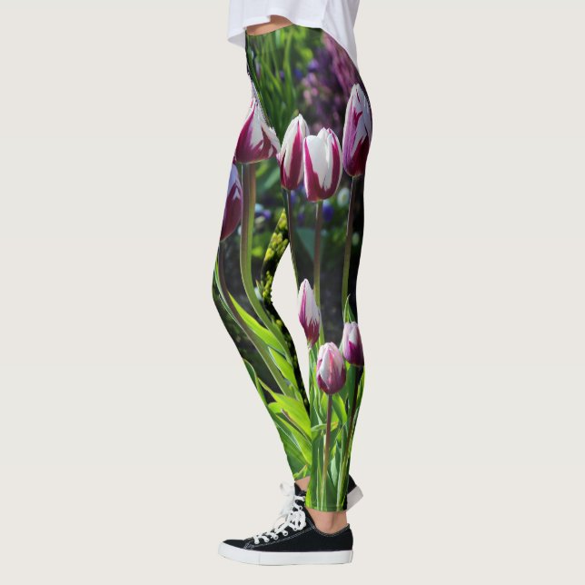 Leggings Élégante Tulipes à drapeau triomphal blanc violet (Gauche)