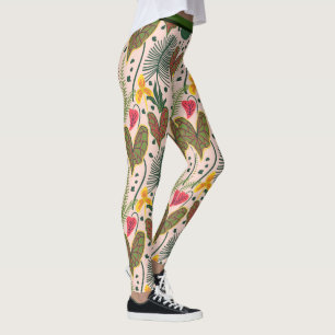 Leggings Élégantes fleurs botaniques Motif verdoyant