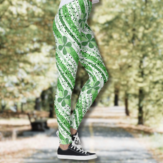 Leggings Élégantes rayures vertes et blanches Shamrock Pail (Créateur téléchargé)