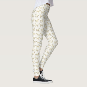 Leggings Élégants chevaux au galop vintage beige blanc 