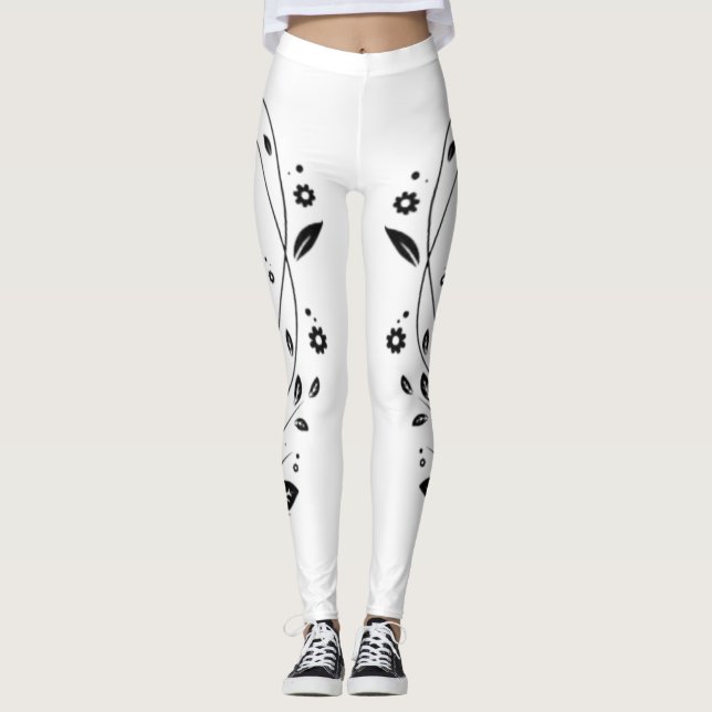 Leggings Élégants Vigne Florale Leggings Taille Ha (Devant)