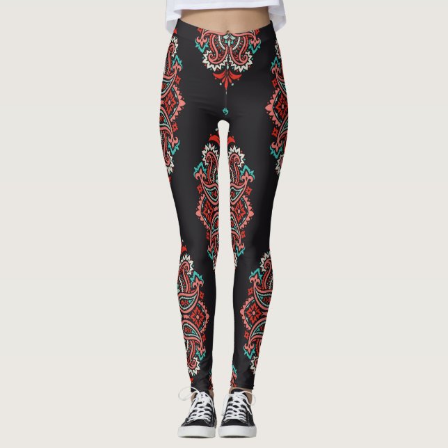 Leggings éléments cachemire asiatique, motif vintage boho. (Devant)