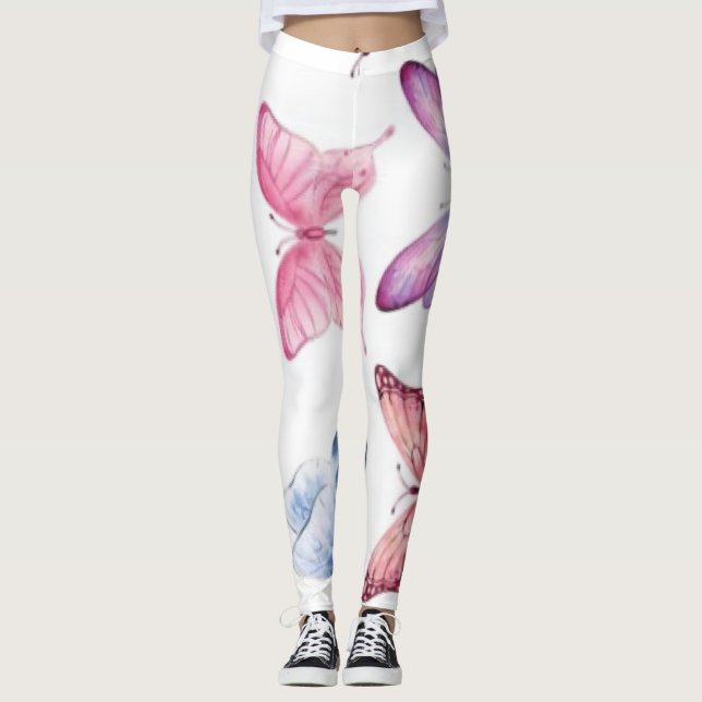 Leggings Éléments de feuille de motif papillon pastel à l'a (Devant)