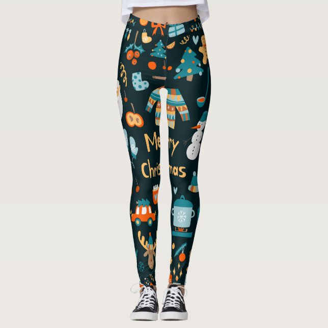 Leggings Éléments de Noël et de Nouvel An dessinés à la mai (Devant)