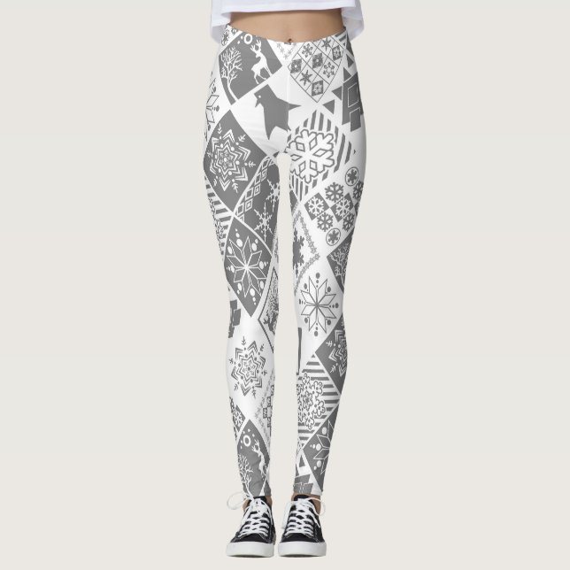 Leggings Eléments de Noël sans couture flocon géométrique (Devant)