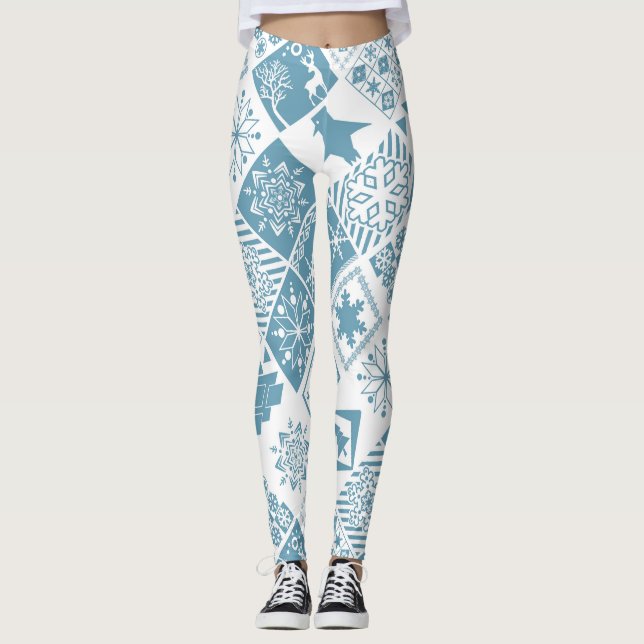 Leggings Eléments de Noël sans couture flocon géométrique (Devant)