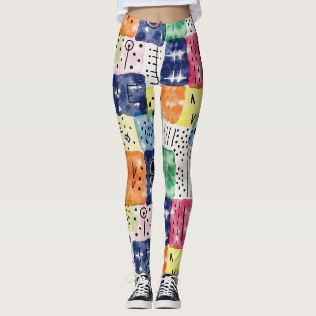 Leggings Éléments De Teinture Avec Formes Géométriques Simp (Devant)