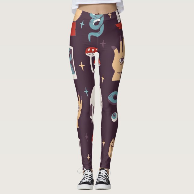 Leggings Éléments magiques : crâne, tarot sans soudure (Devant)