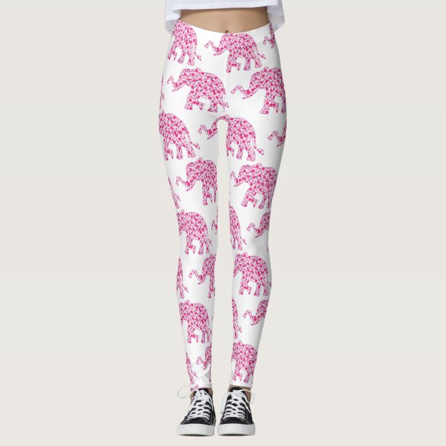 Leggings Eléphant composé de Coeurs roses (Devant)