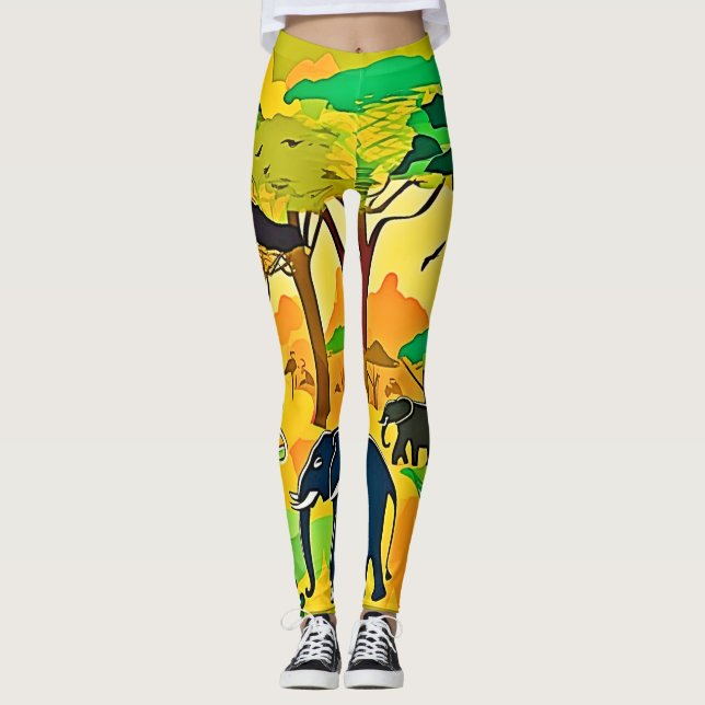 Leggings Elephant Savanna Jungle Art (Devant)