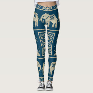 Leggings Eléphants africains arrière - plan bleu marine ten