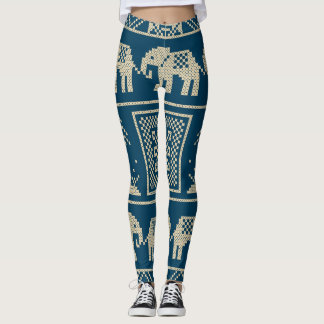 Leggings Eléphants africains arrière - plan bleu marine ten