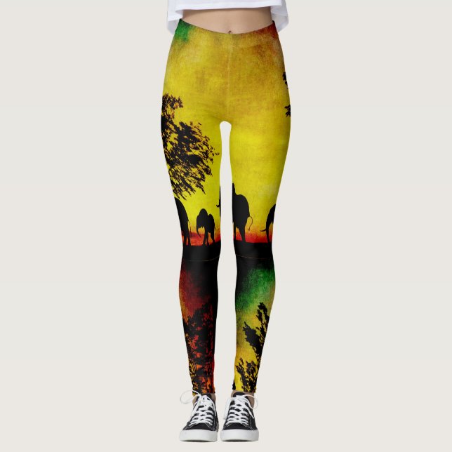 Leggings Eléphants Coucher de soleil les jambes des femmes (Devant)