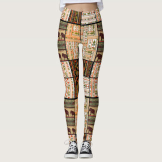 Leggings Eléphants de Patchwork : Texture ornementale