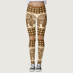 Leggings Eléphants ethniques Motif Vintage géométrique