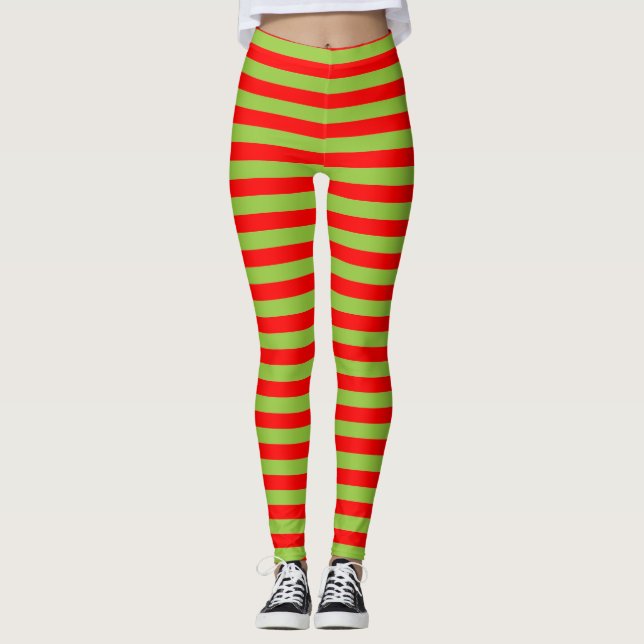 Leggings Elfe rouge et vert rayé (Devant)