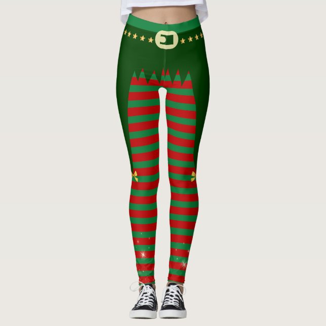 Leggings Elfo Navideño - Disfraz con Cinturón y Rayas  (Devant)